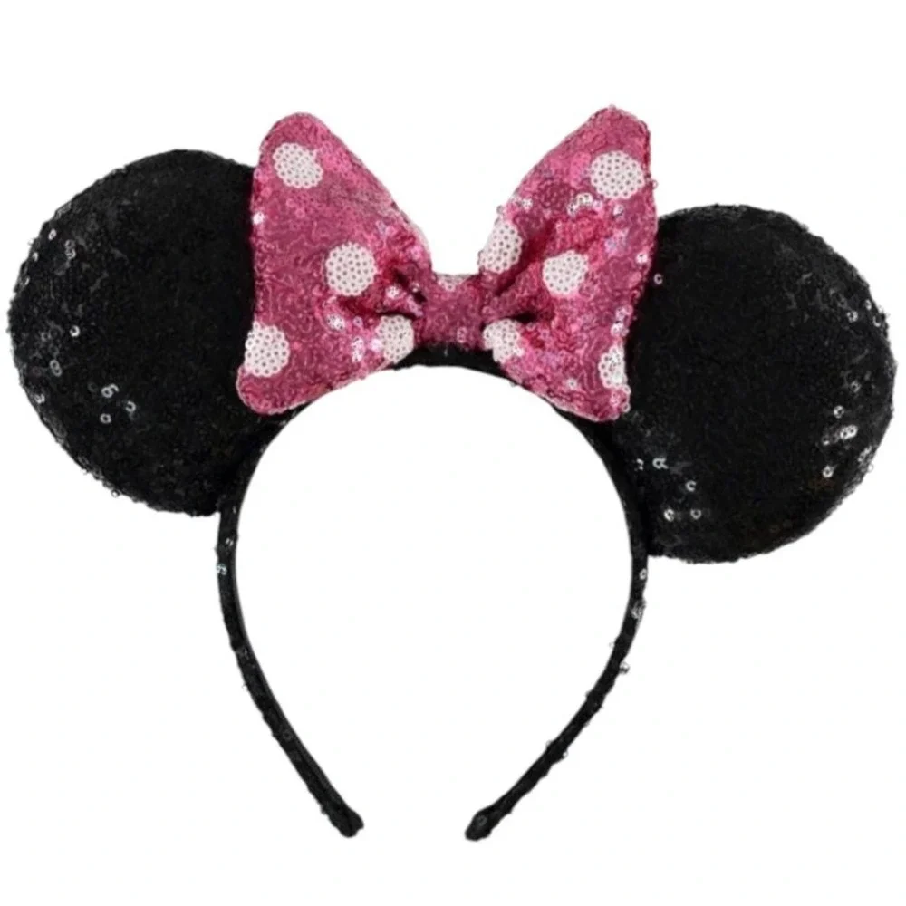 Disney‎ Girls Mini Mouse Ears Sequined Head Band W/ Pink Sequined Bow